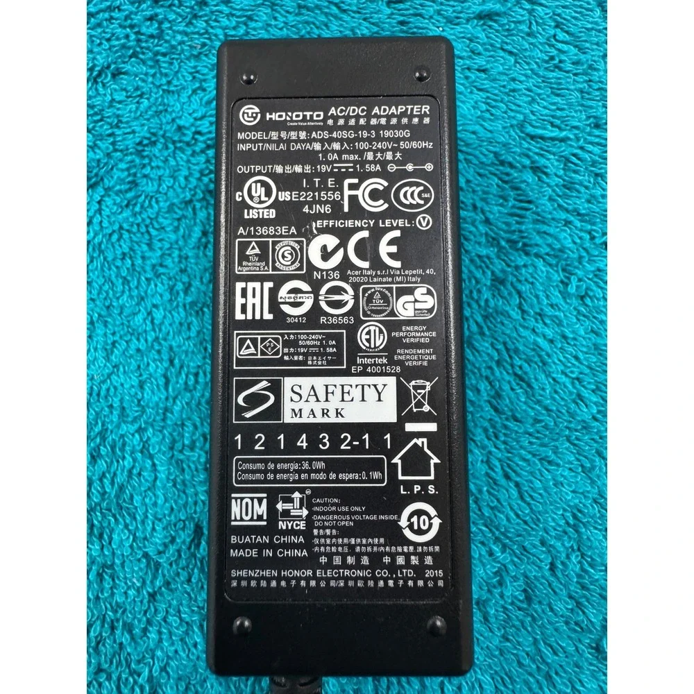 Honoto AC Adapter ADS-40SG-19-3 19030G 19V 1.58A Power Supply with AC Cord Black
